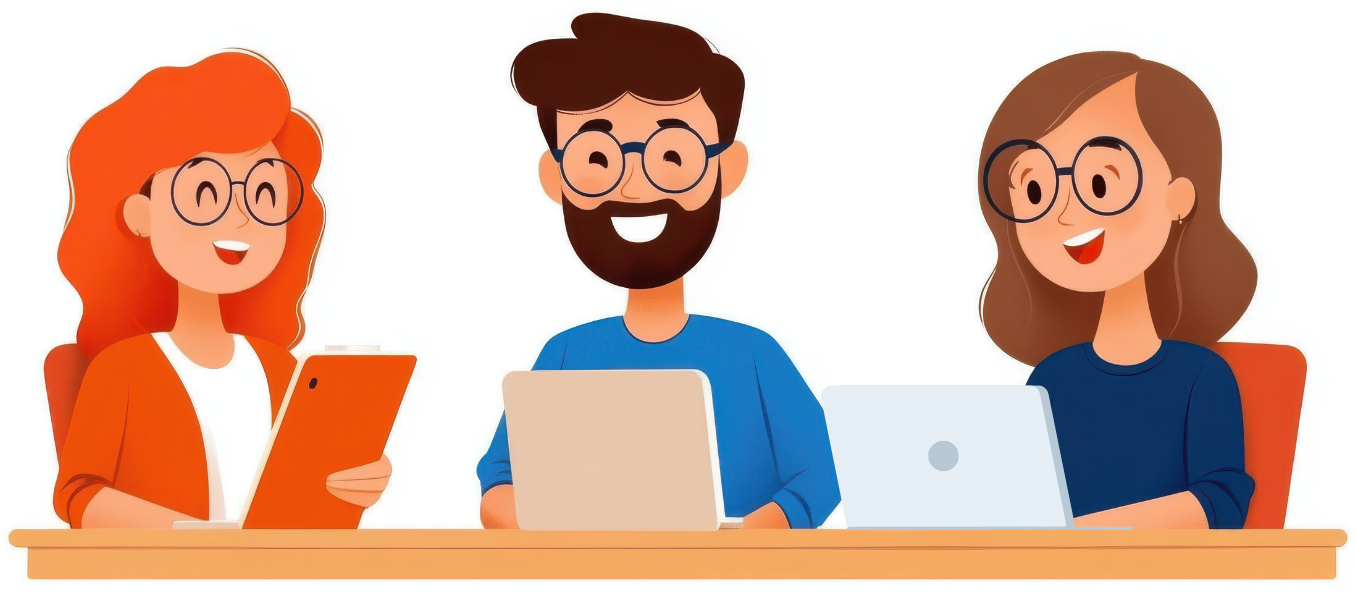 Illustrated Happy people using devices Illustrated Happy people using devices